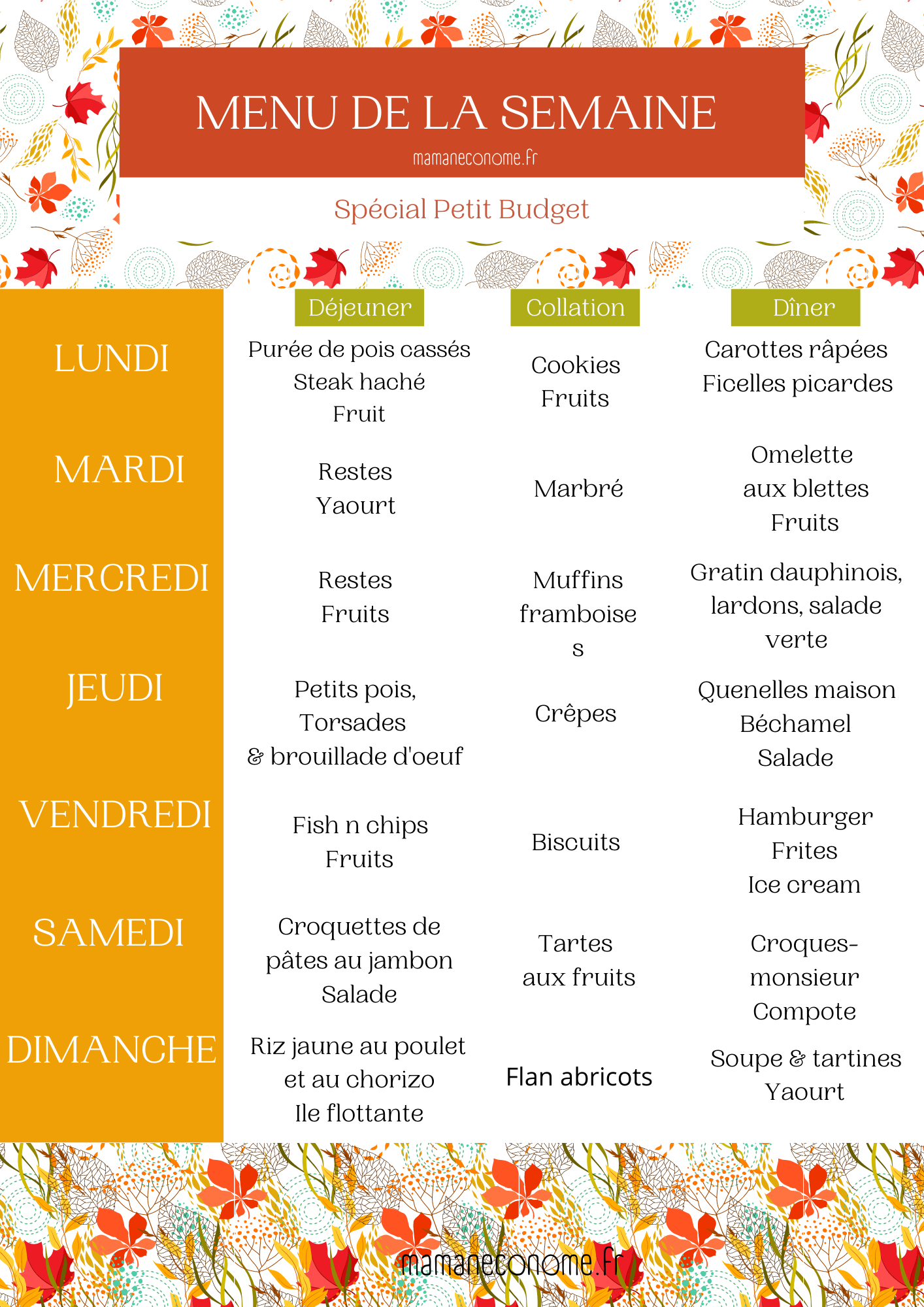 Menu De La Semaine Petit Budget – Inspiration Automnale – Maman€conome